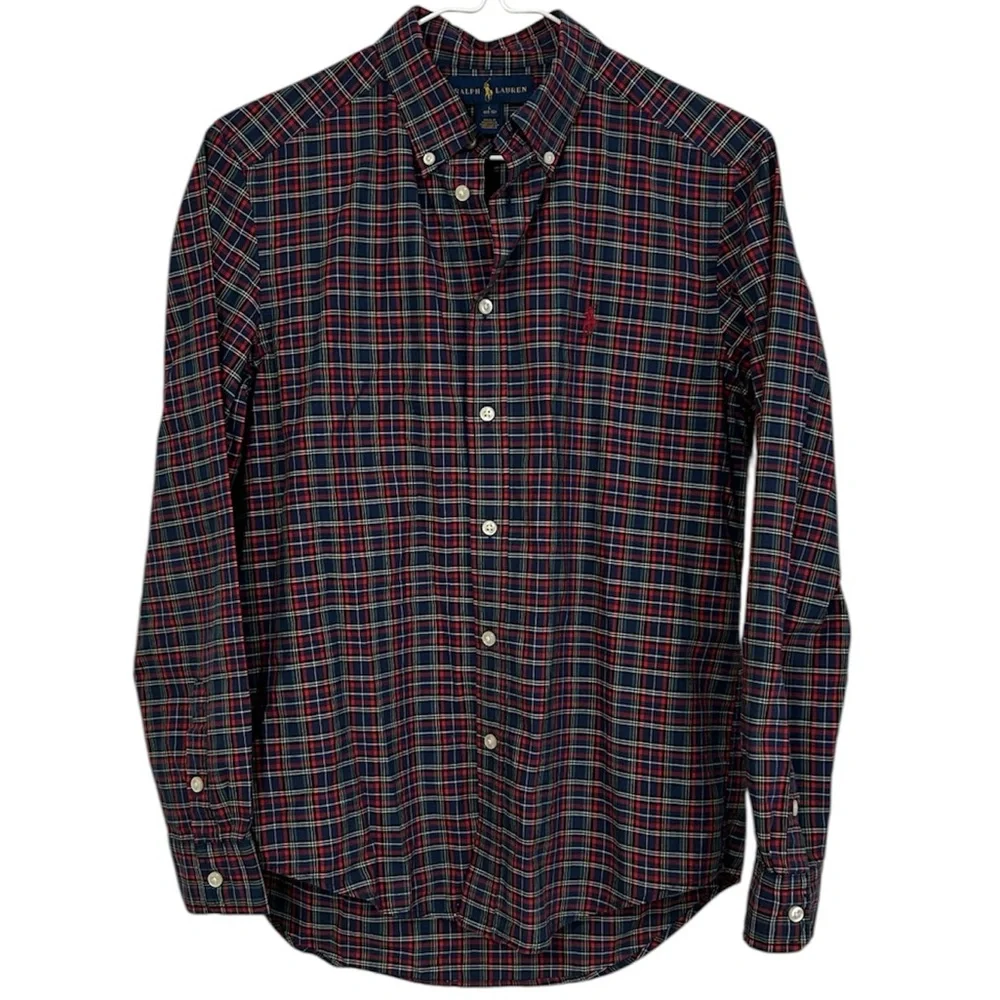 Ralph Lauren boys Size Large 14-16 long sleeve‎ button down plaid shirt.